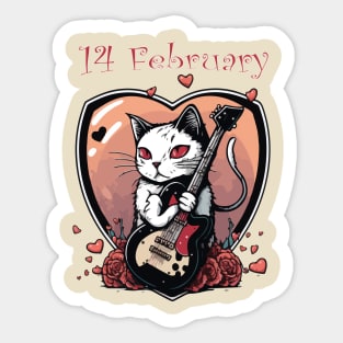 14 Ferbruary Guitarist Cat Sticker